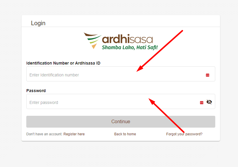 Ardhi Sasa Login Guide
